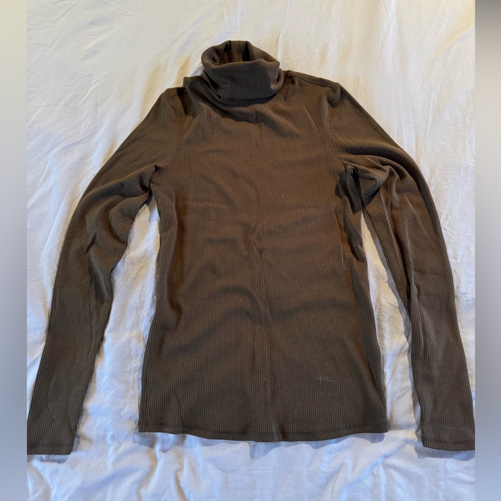 Prana Ribbed Brown Turtleneck Top size small